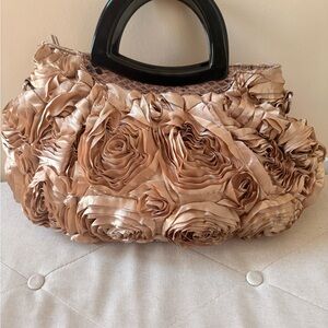 Elegant Champagne Satin Rosette Floral Y2K Women's Bag
